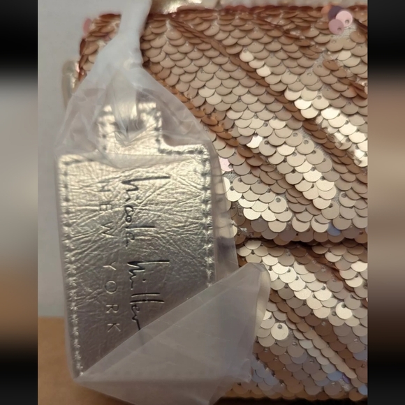 NWT Nicole Miller Gold Sequin Chain Strap Crossbody Small Bag - Picture 3 of 9